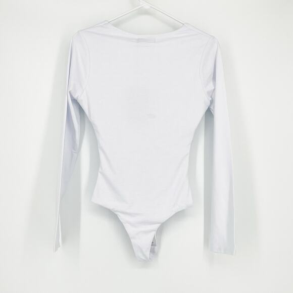 Pretty Little Thing Basic Shape Jersey Ruched Body Suit in White Size 10 - Picture 4 of 6